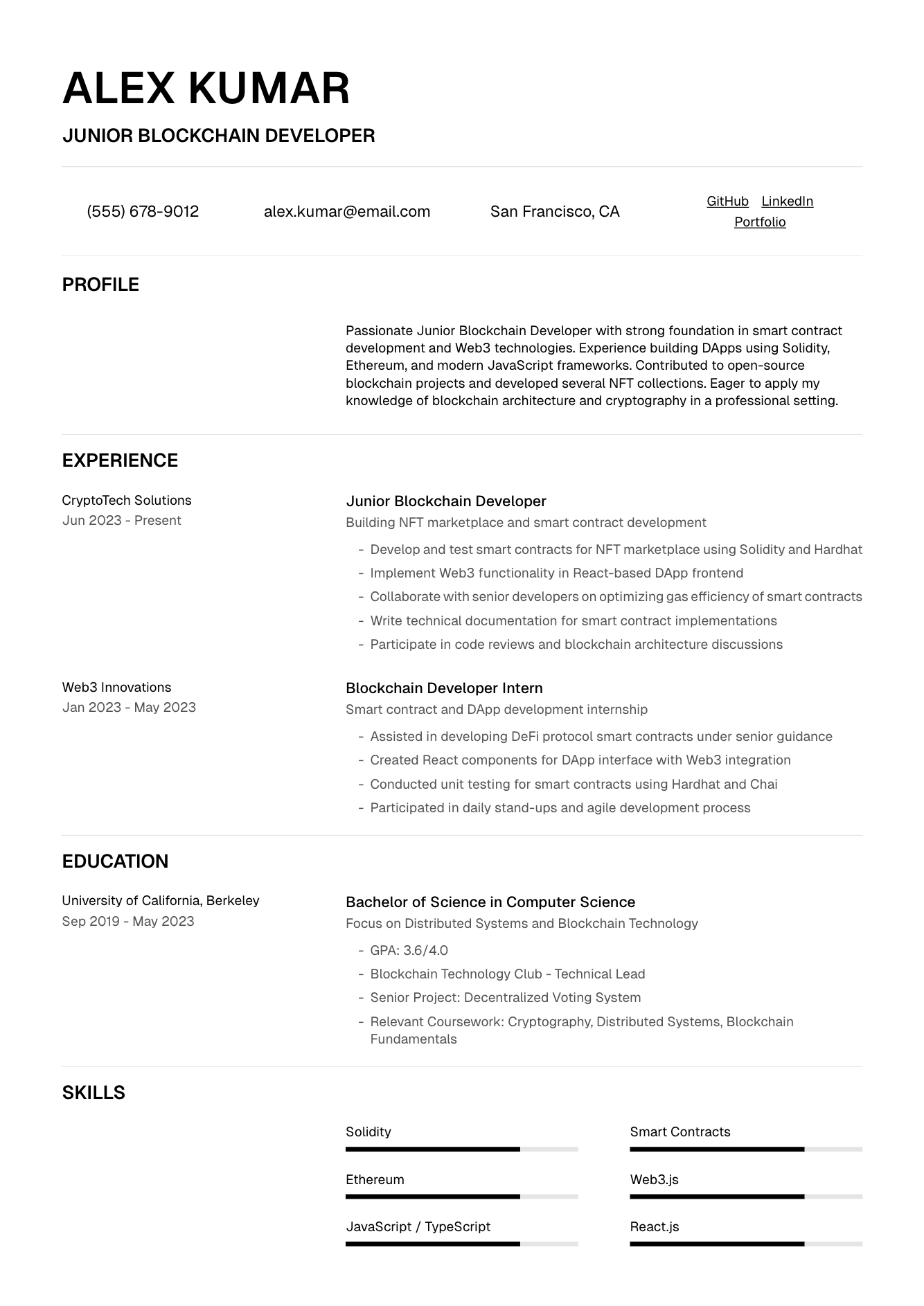 Blockchain Developer AI Resume Builder | Professional Templates | UseResume  AI