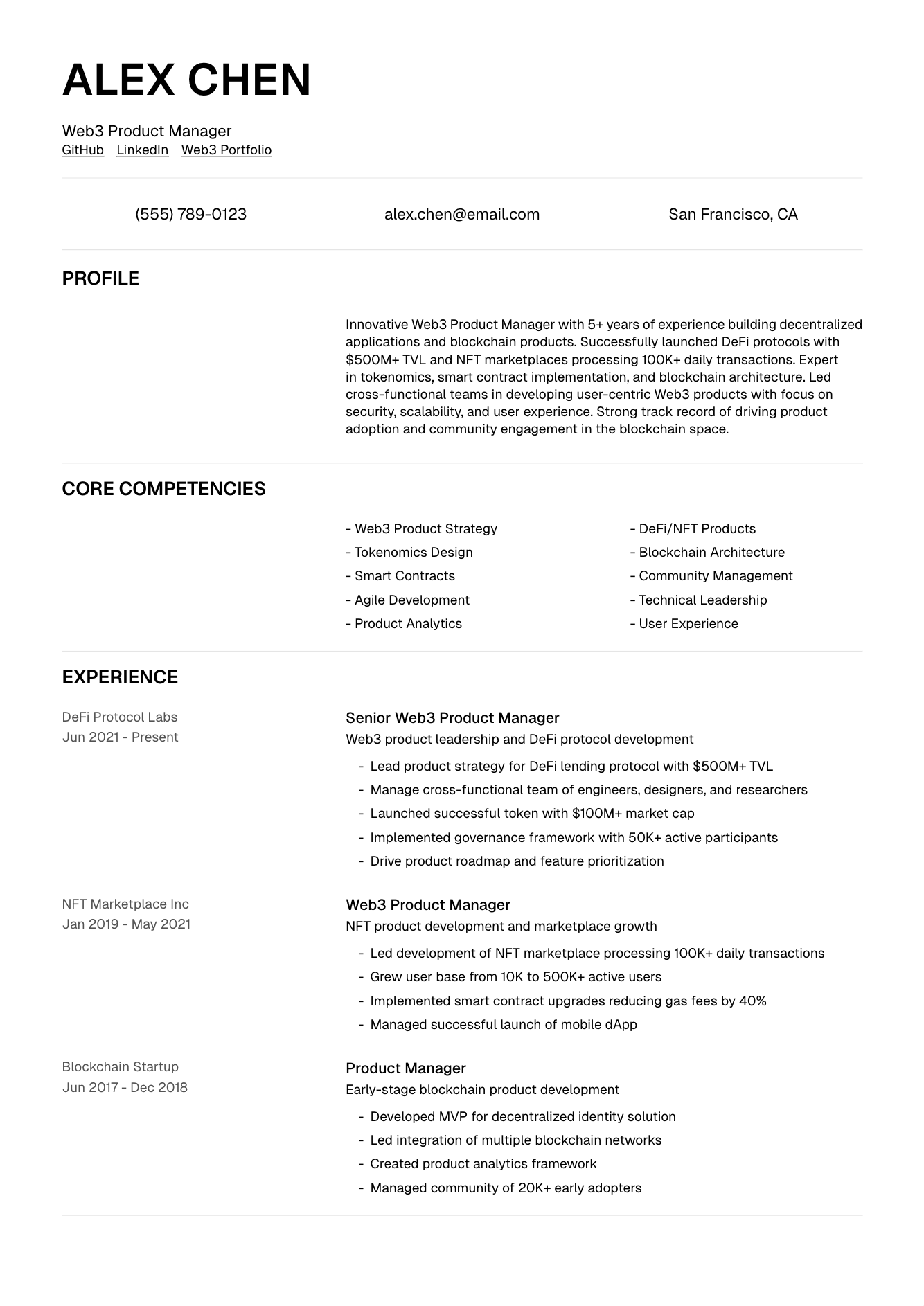 Web3 Product Manager AI Resume Builder | Professional Templates | UseResume  AI