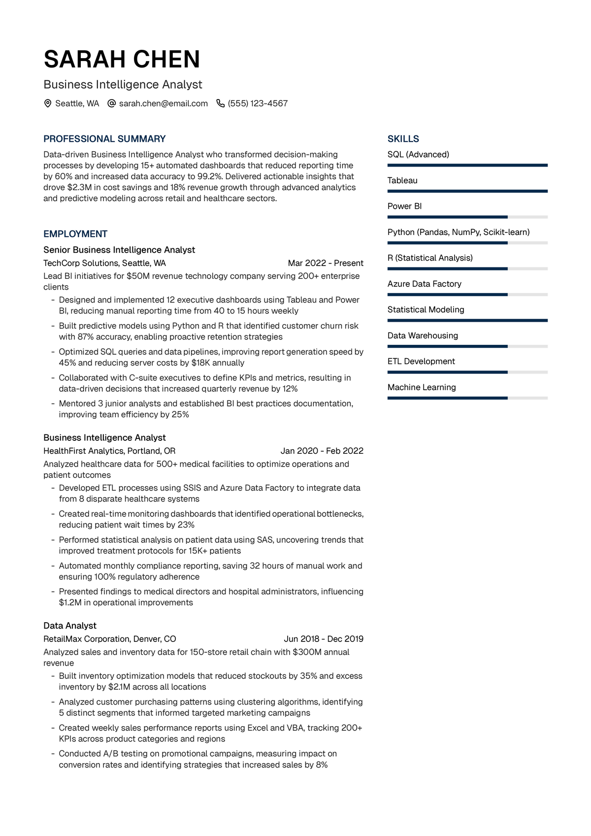 Business Intelligence Analyst Resume Example & Writing Guide | UseResume