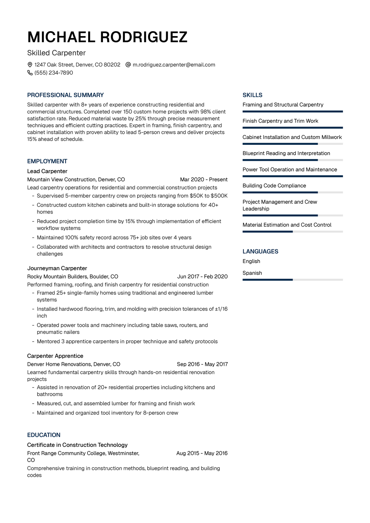 Carpenter Resume Example & Writing Guide | UseResume