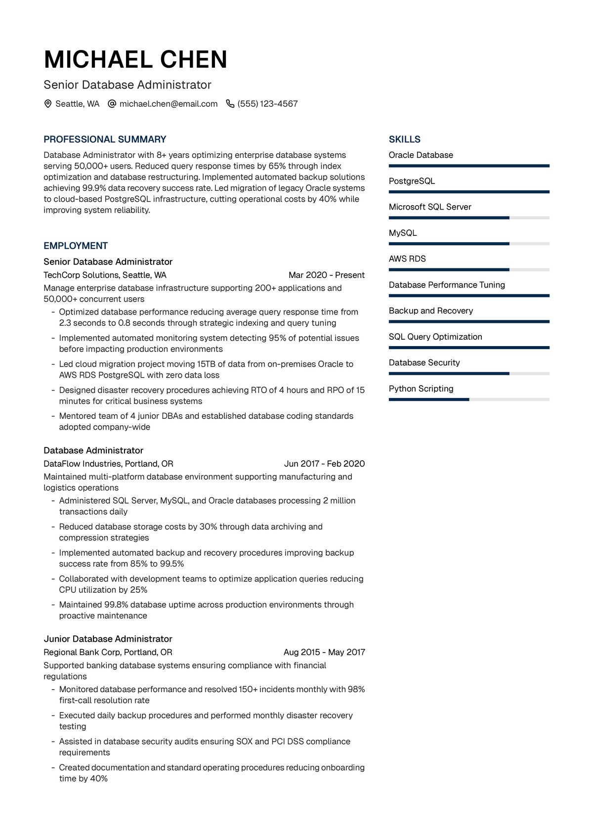 Database Administrator Resume Example & Writing Guide | UseResume AI ...