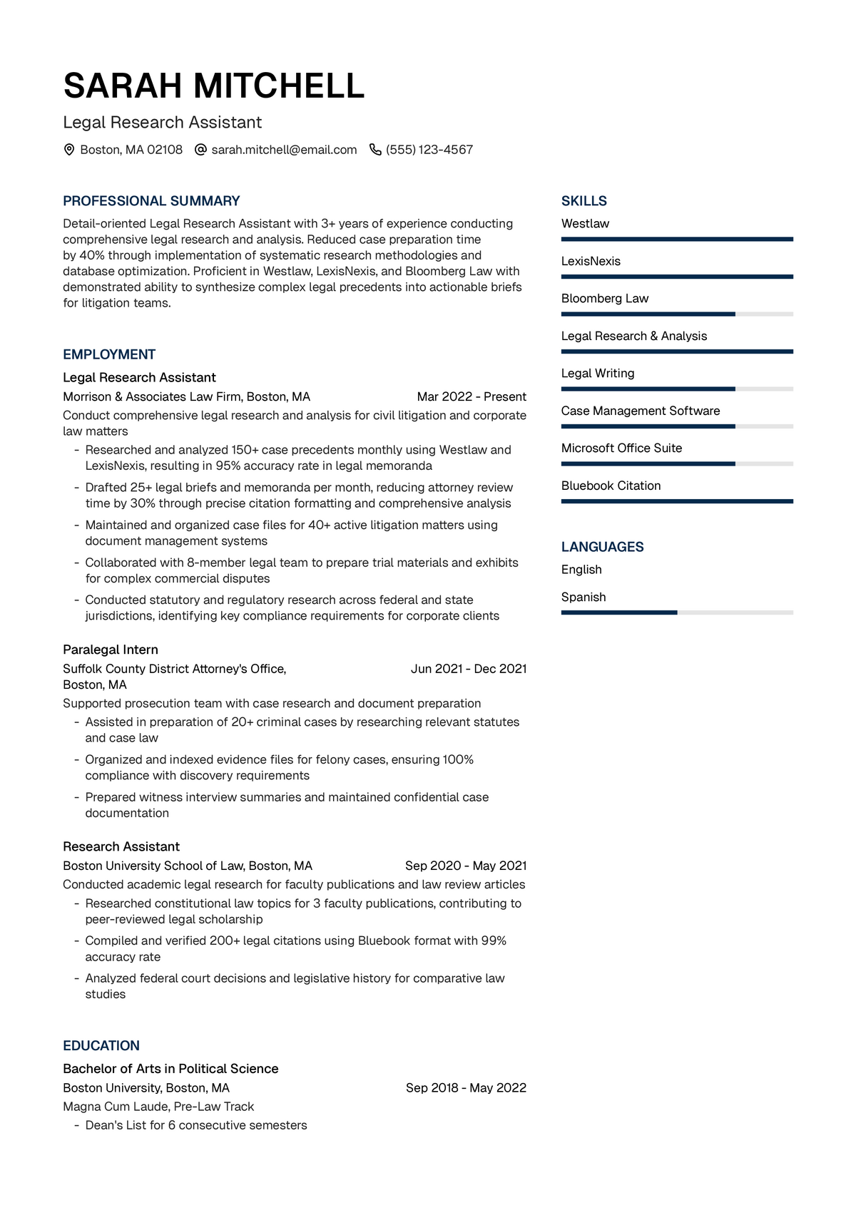 Legal Research Assistant Resume Example Writing Guide Useresume Ai