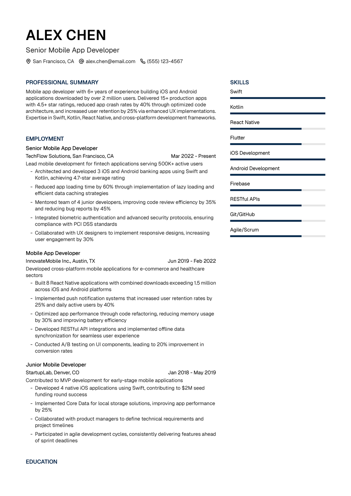 Mobile App Developer Resume Example & Writing Guide | UseResume AI ...