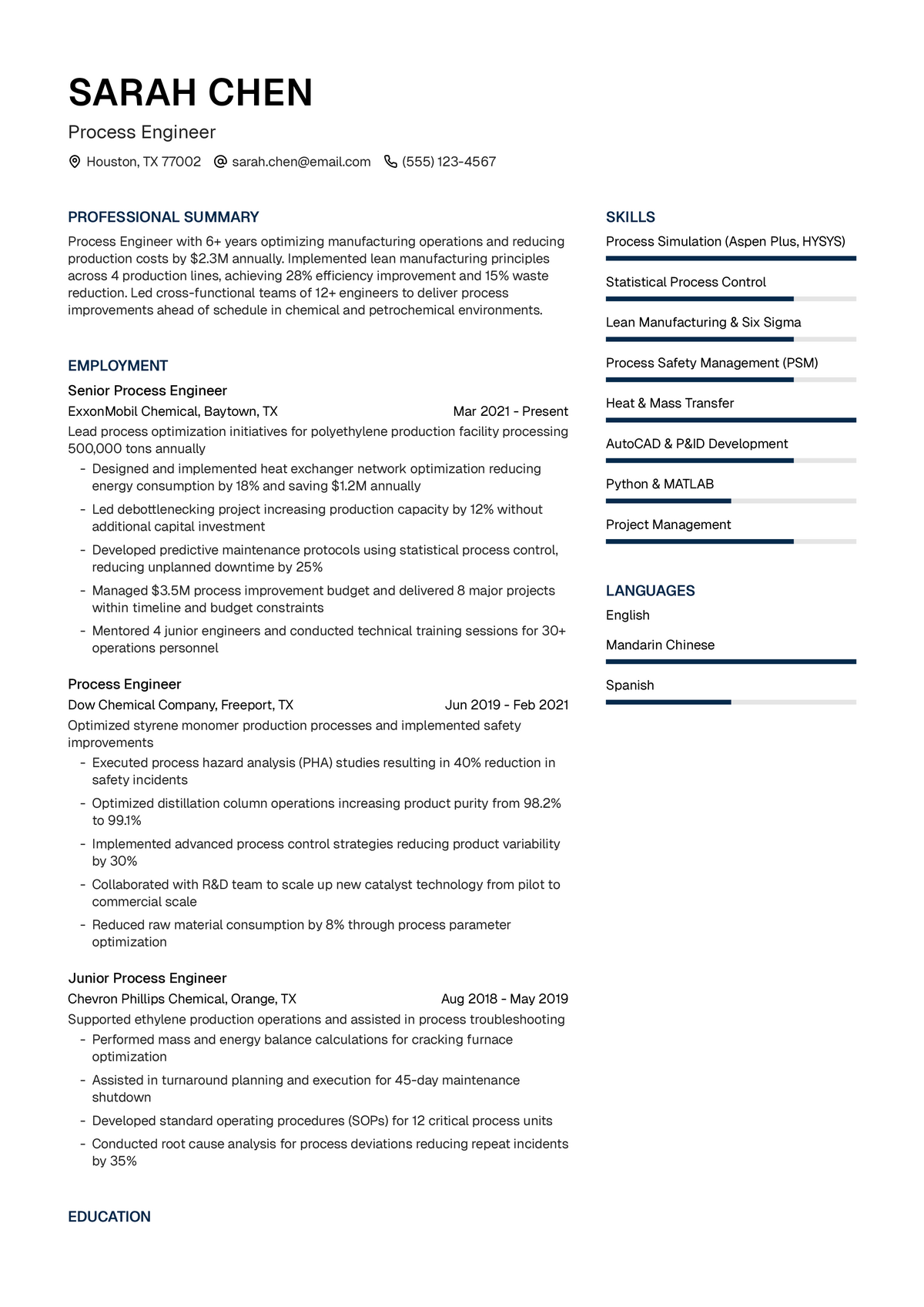 Process Engineering Resume Examples Process Engineer Resume Example & Writing Guide | UseResume AI ...