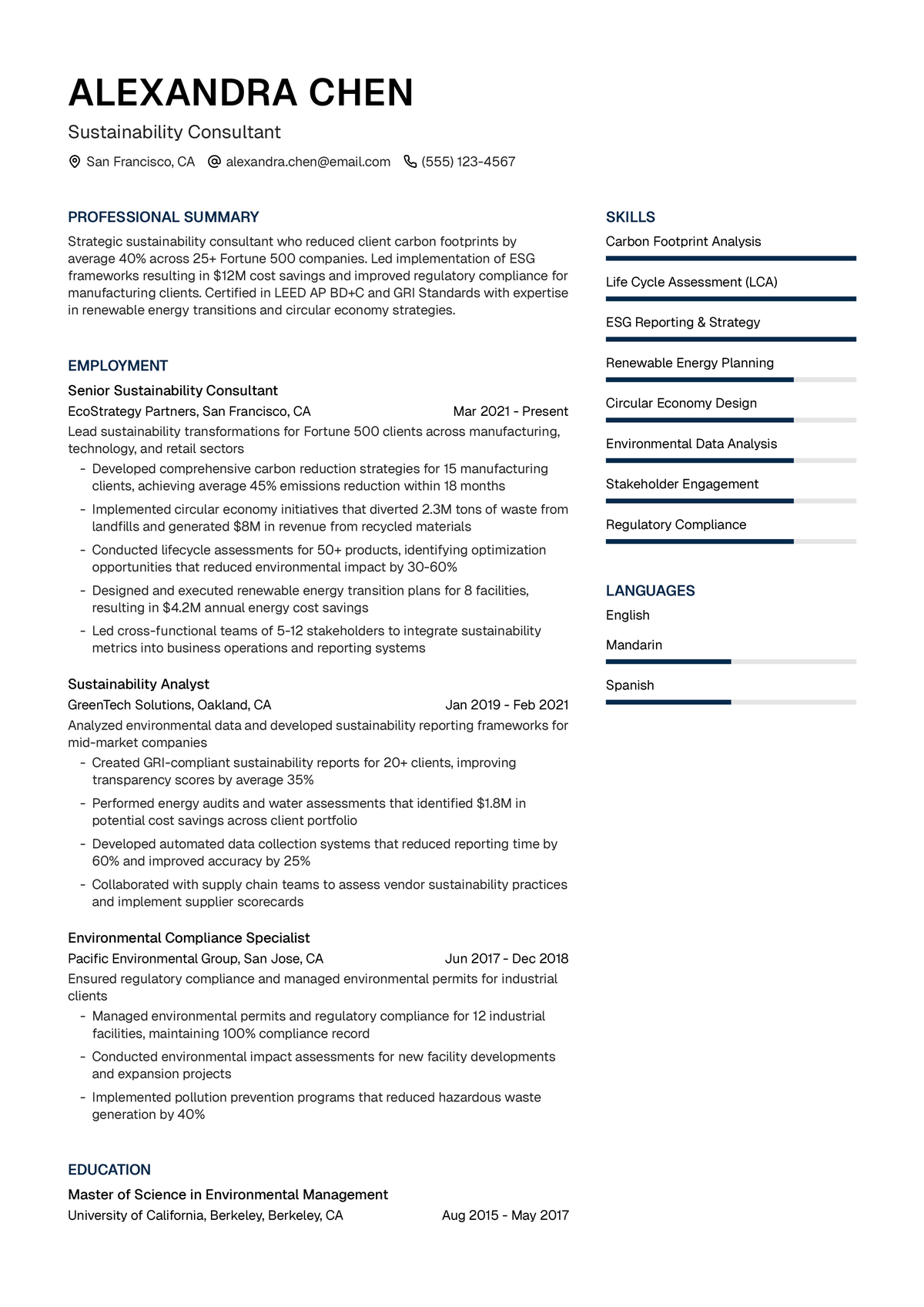 Sustainability Consultant Resume Example & Writing Guide | UseResume