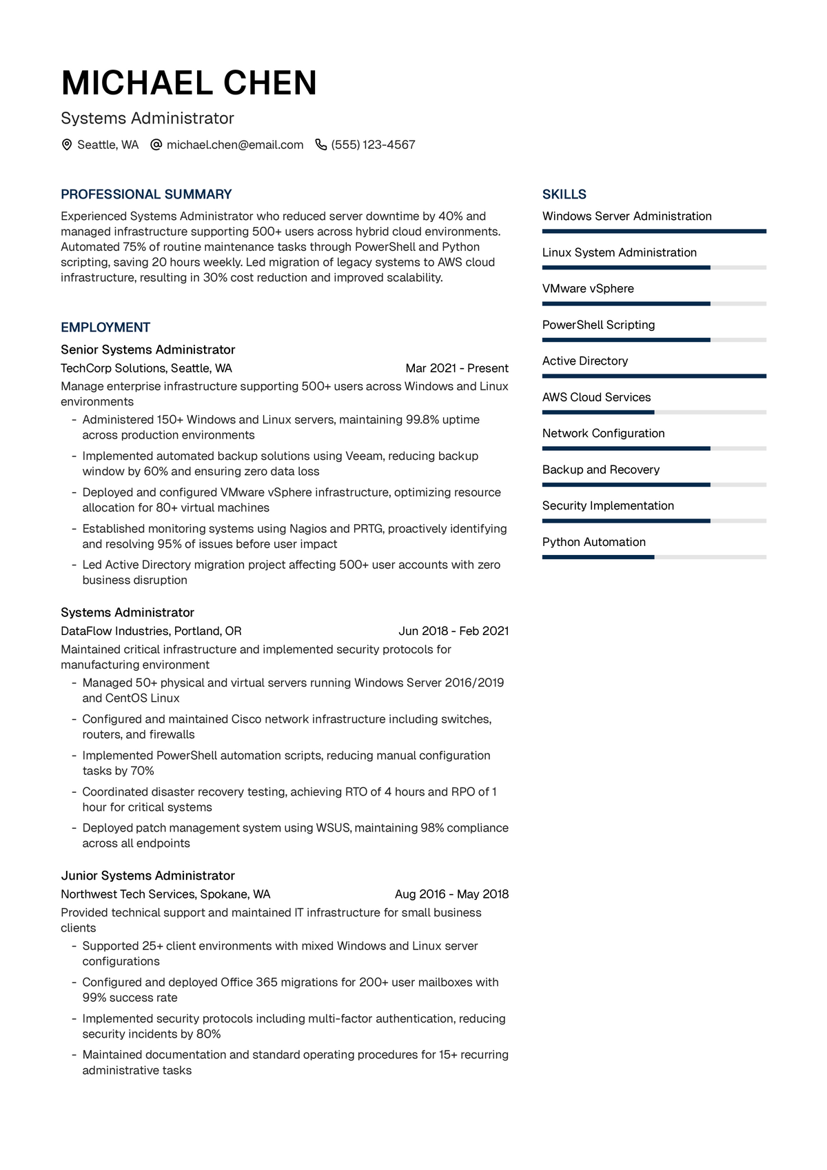 Systems Administrator Resume Example & Writing Guide | UseResume AI ...