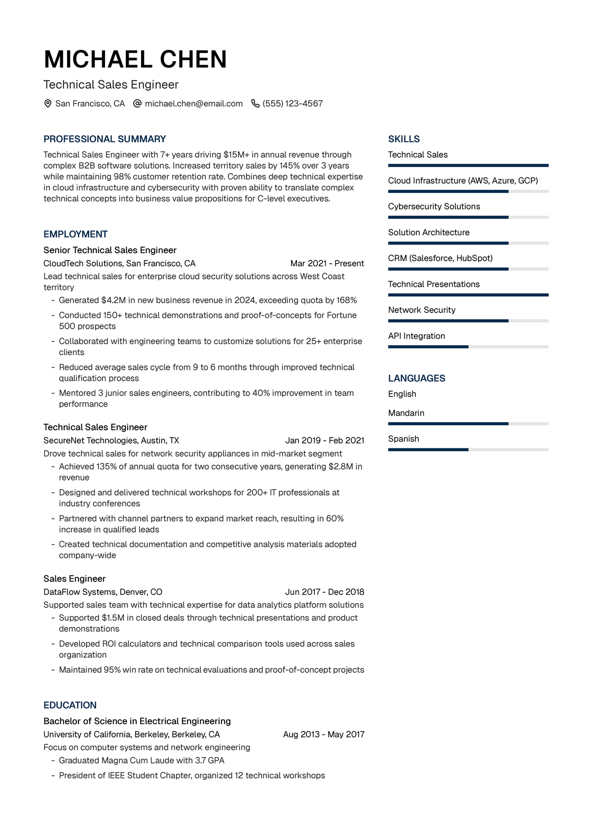 Technical Sales Engineer Resume Example & Writing Guide | UseResume